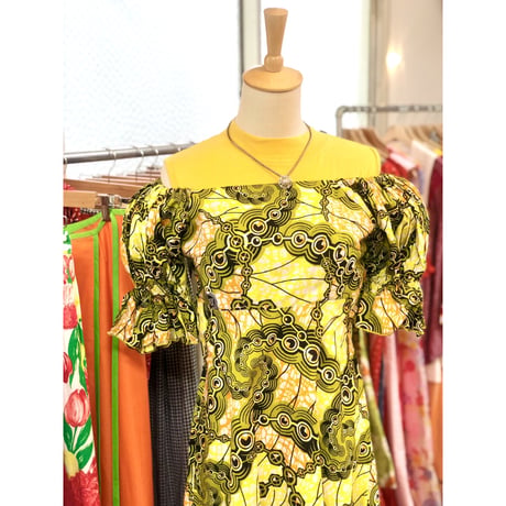 Yellow African batik dress【01186】