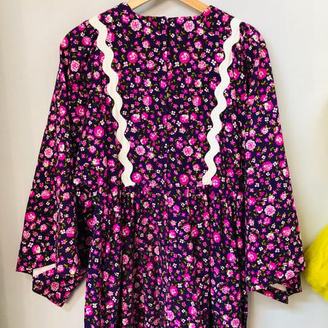 70s Handmade purple hippie maxi dress【01128】