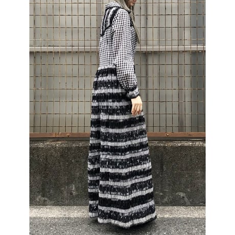 70s MISS K Black plaid maxi dress【01389】