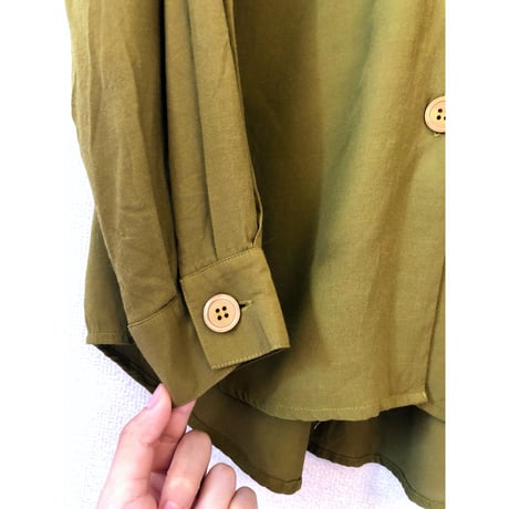 80s Green rayon blouse【00427】