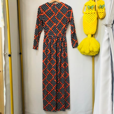 70s Dot & Floral maxi dress【01102】