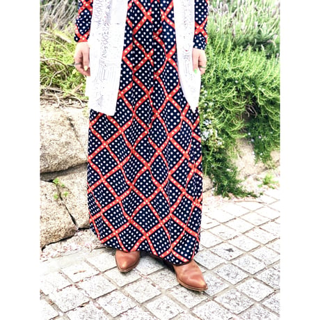 70s Dot & Floral maxi dress【01102】