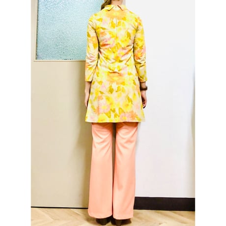 Vintage yellow floral mini dress【00907】