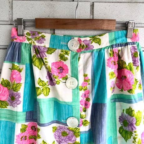 70s Floral maxi skirt【01303】