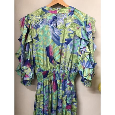 80s MONTAGE NIGHT watercolor ruffle dress【00976】