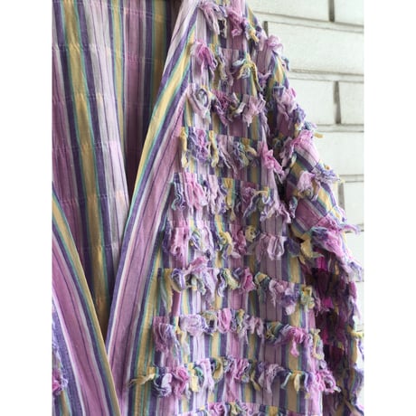 90s Pastel color stripe fringe jacket【01322】