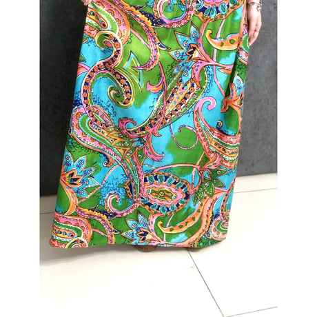 70s Paisley sleeveless maxi dress【01449】