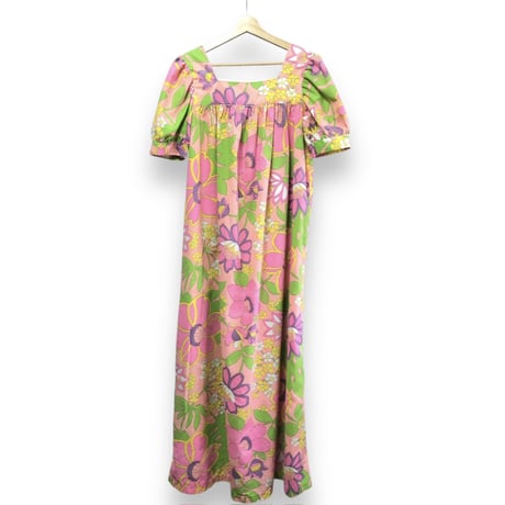 70s Pink floral maxi dress【01496】