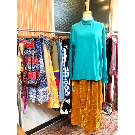 90s Turtleneck cotton top / Emerald【01021】