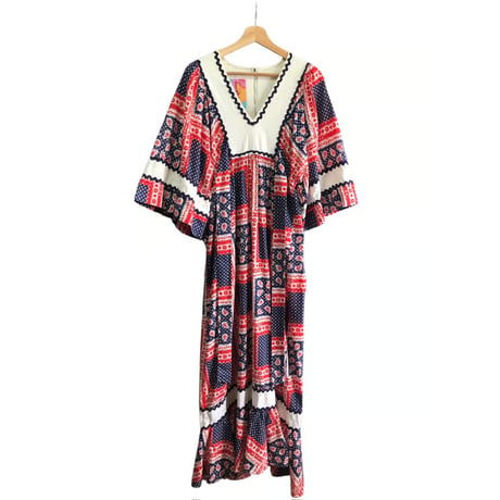 70s Bandana hippie maxi dress【01465】