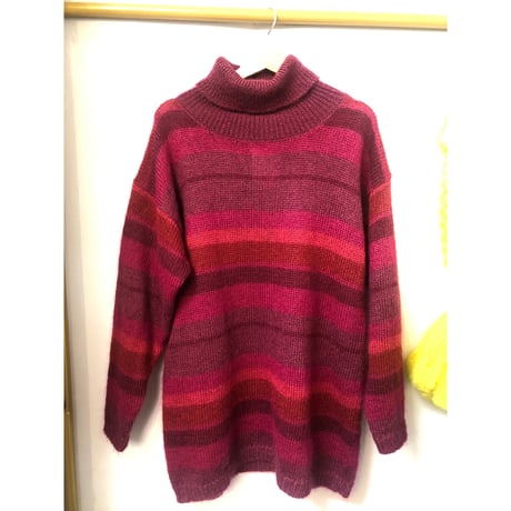 80s Pink border knit sweater【01058】