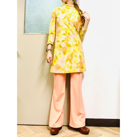 Vintage yellow floral mini dress【00907】