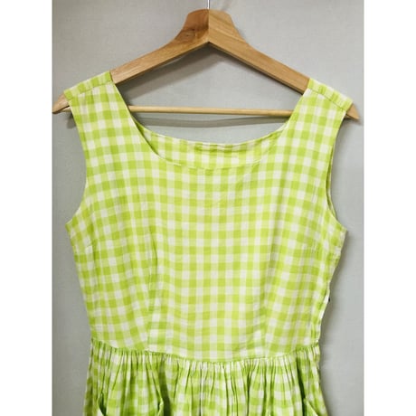 50s righetgreen gingham dress【00825】