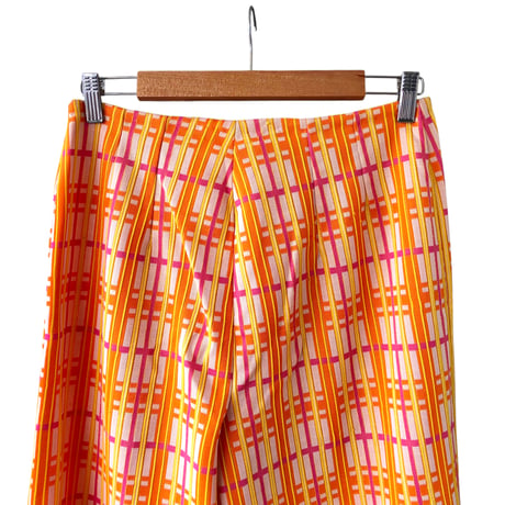 60-70s Orange plaid poly pants【01329】