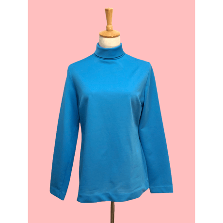 70s Blue poly turtleneck top【00416】