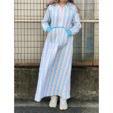 70s Sears Quilted hooded dress【01412】