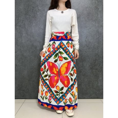 Vintage butterfly maxi skirt【01451】
