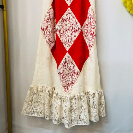 70s Patchwork lace maxi dress【01100】