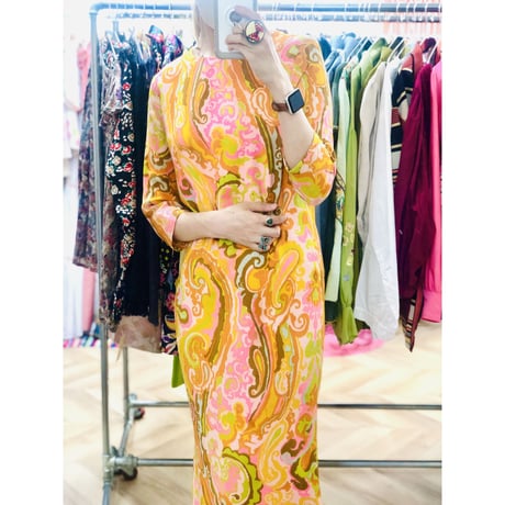 Orange psychedelic maxi dress【00717】