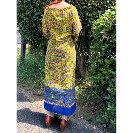70s Yellow gauze dress【00327】