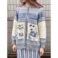 Ice blue nordic knit cardigan【01354】