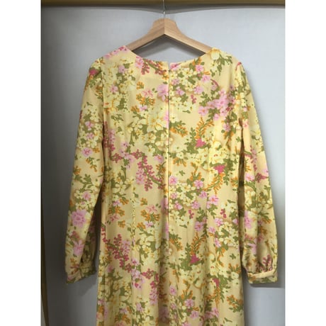 70s yellow floral maxi dress【00834】