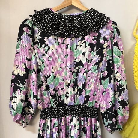 80s Floral ruffle dress 【01216】