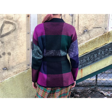 80s Plaid Mock Neck Sweater【00544】