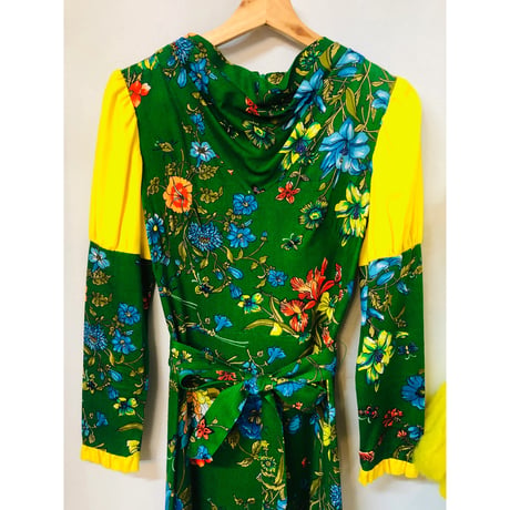 70s Bugs and Flower maxi dress【01036】