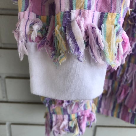 90s Pastel color stripe fringe jacket【01322】