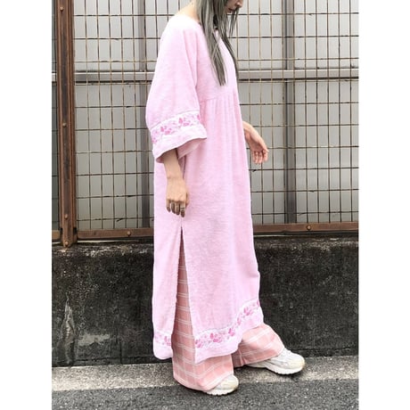 70s Pink pile maxi dress【01428】
