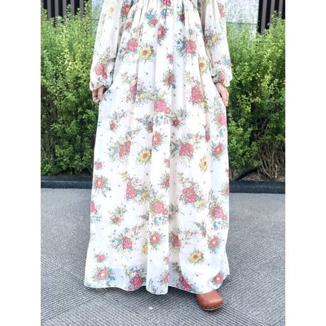 70s Balloon sleeve floral dress【01222】