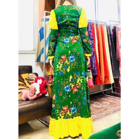 70s Bugs and Flower maxi dress【01036】