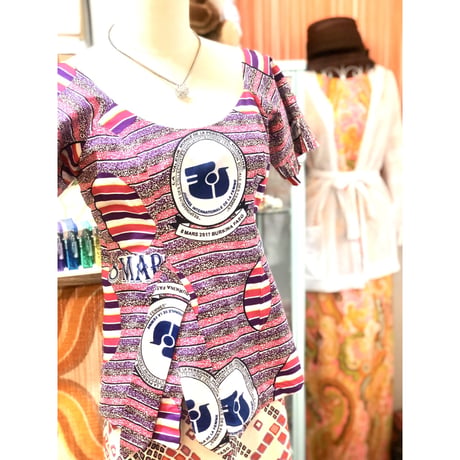 Pink×Purple african batik top【01175】