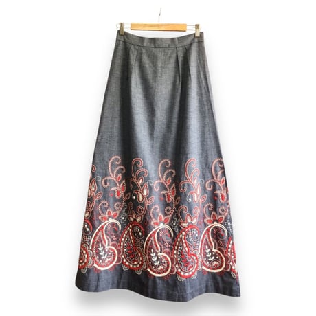 70s Embroidery maxi skirt【01501】