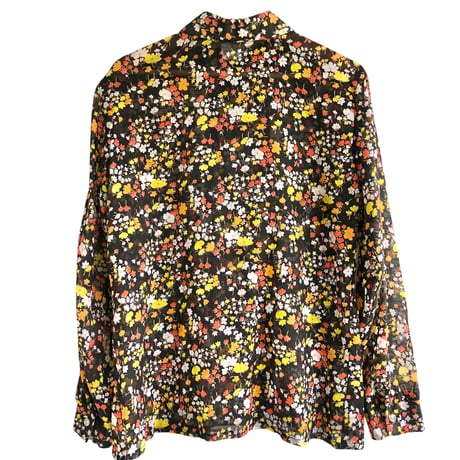 70s Black floral blouse【01296】