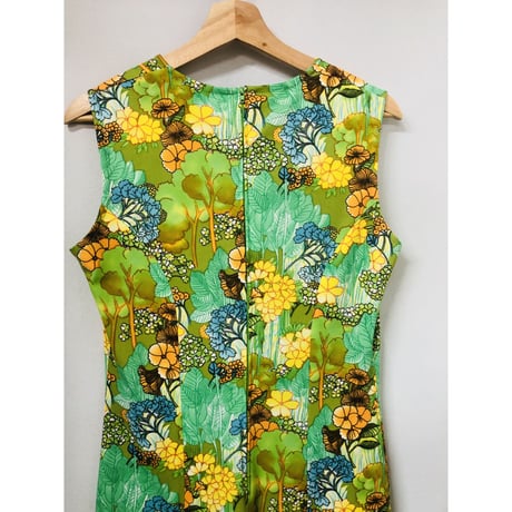 Vintage botanical sleeveless dress【00837】