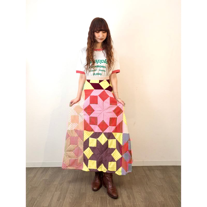 ♥70sVintage✽70sパッチワーク刺繍スカート♥ 70s 70年代 vintage パッチワーク スカート 花柄 古着 カラフル