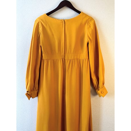 60s Handmade yellow maxi dress【00394】