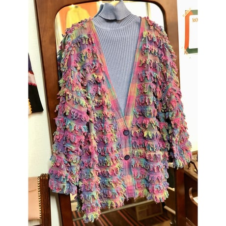 80-90s Pink plaid fringe jacket【01258】