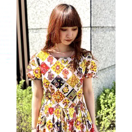 70a Patchwork pattern dress【01098】