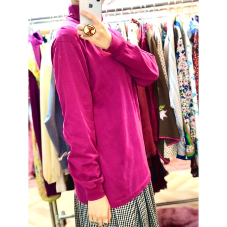 90s Turtleneck cotton top / PINK【01019】