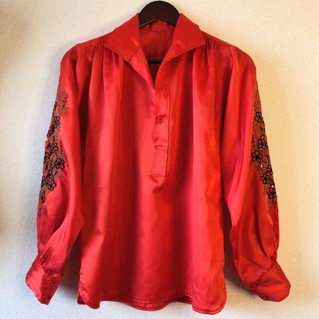 Vintage flower embroidered blouse【00494】