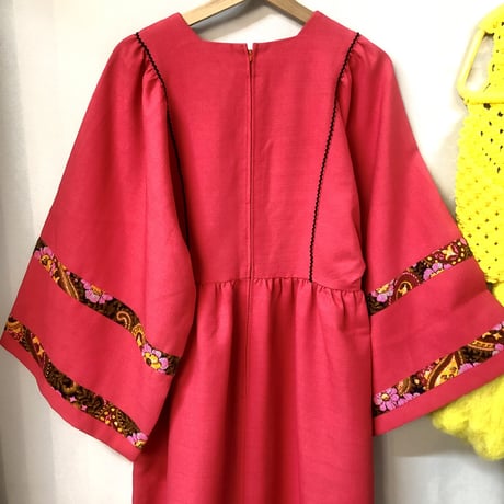 70s Pink hippie maxi dress【01146】
