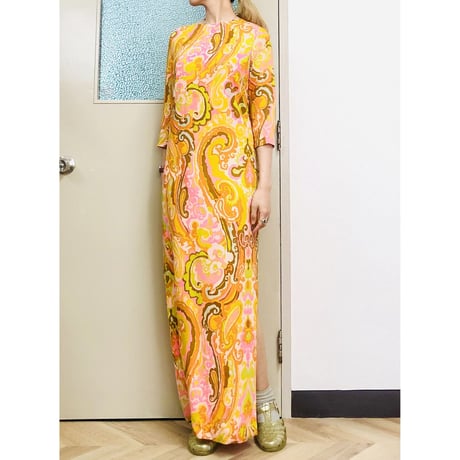 Orange psychedelic maxi dress【00717】