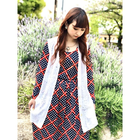 70s Dot & Floral maxi dress【01102】
