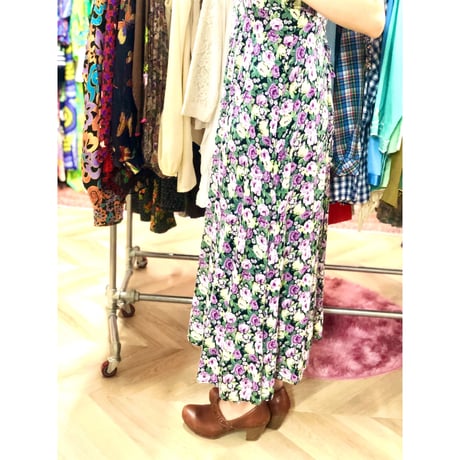 Vintage floral sleeveless long dress【00958】