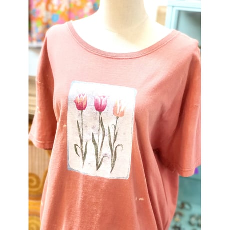90s Flower Art tee / Pink【01165】