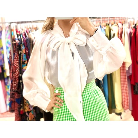 Vintage bowtie sheer blouse【00793】