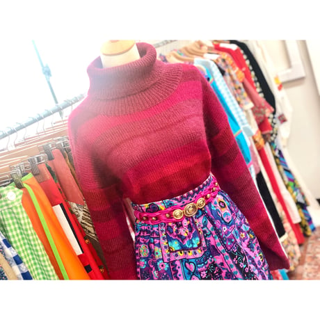 80s Pink border knit sweater【01058】